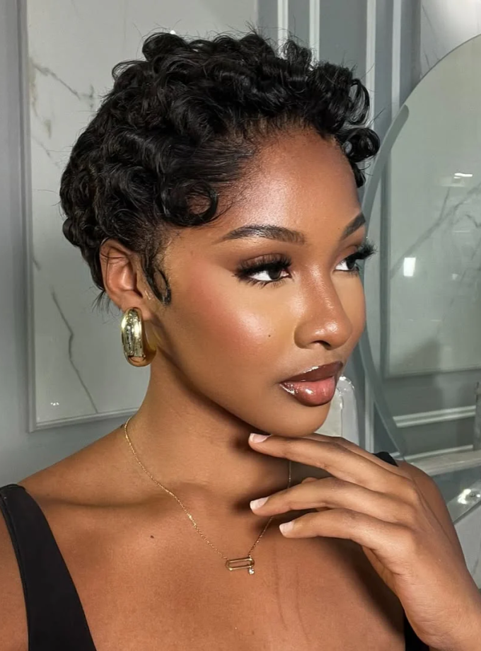 13x4 Frontal Lace Curly Texture Short Pixie Cut Human Hair Wig