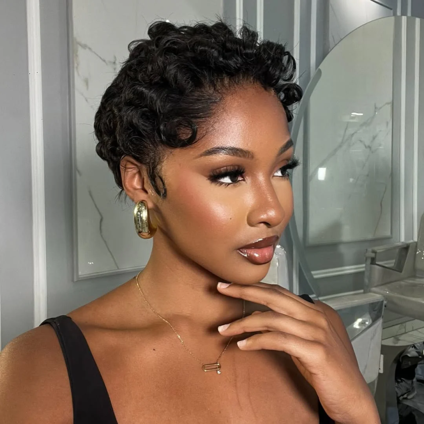 13x4 Frontal Lace Curly Texture Short Pixie Cut Human Hair Wig - Image 4