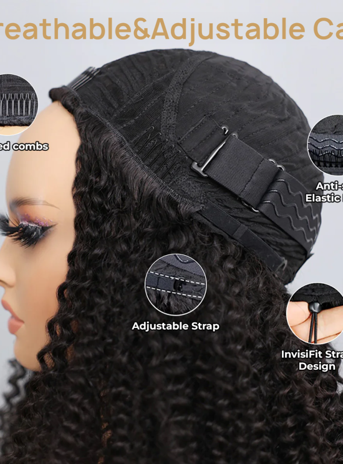 3 IN 1 HALF WIG Layer Cut Kinky Curly Half Wig Draw-strings Flip Over Wig