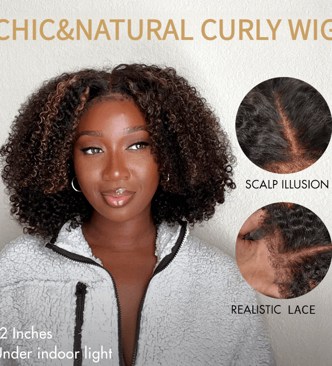 4C Edges Brown Highlight Afro Curly 4x4 Lace Pre-Everything Wear And Go Glueless Wig