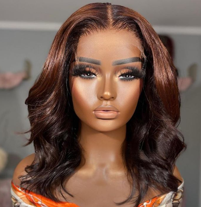 4x4 Lace Auburn Brown Loose Wavy Glueless Wig 100% Human Hair