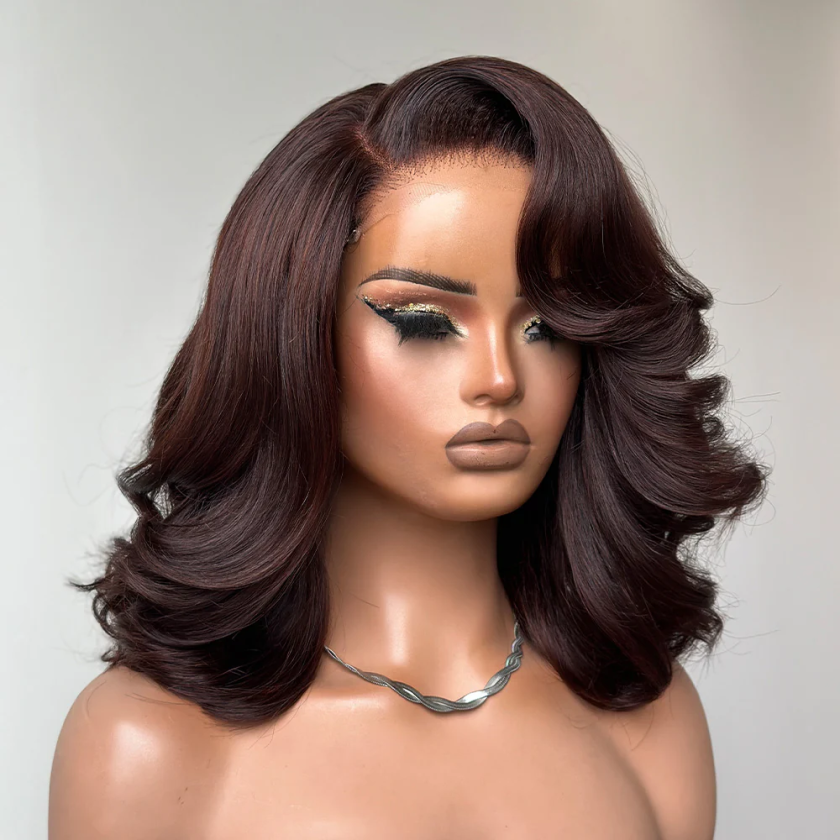 4x4 Lace Dark Brown Layered Cut Body Wave Bob Wig 100% Human Hair - Image 3