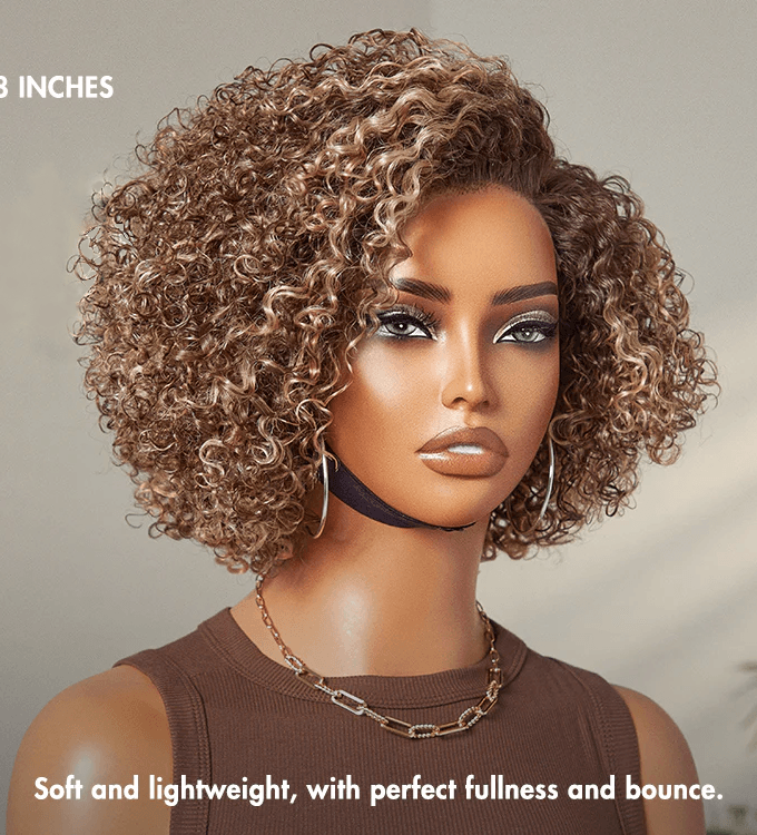 4x4 Lace Ash Blonde Highlight Short Kinky Curly Wear And Go Glueless Wig