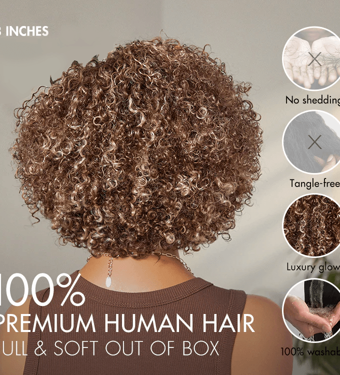 4x4 Lace Ash Blonde Highlight Short Kinky Curly Wear And Go Glueless Wig