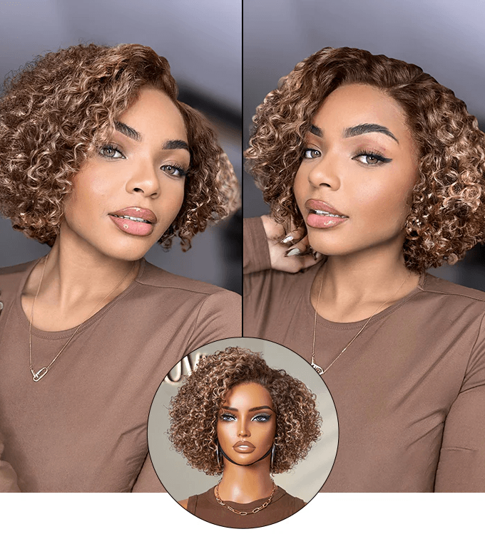 4x4 Lace Ash Blonde Highlight Short Kinky Curly Wear And Go Glueless Wig