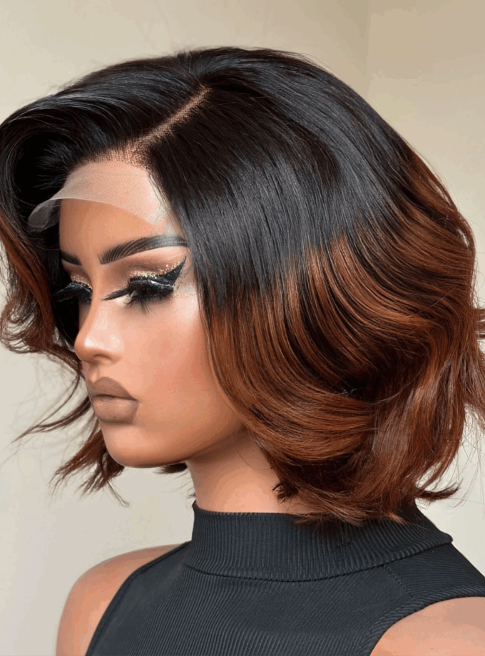 4x4 Lace Elegant Ombre Brown Color Loose Wave Glueless Wig