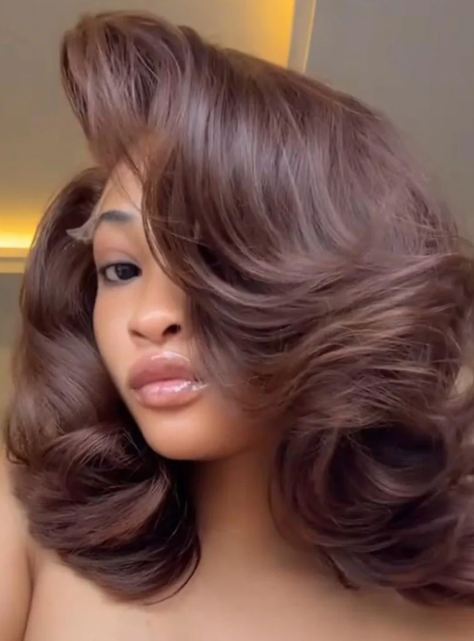 4x4 Lace Dark Brown Layered Cut Body Wave Bob Wig 100% Human Hair