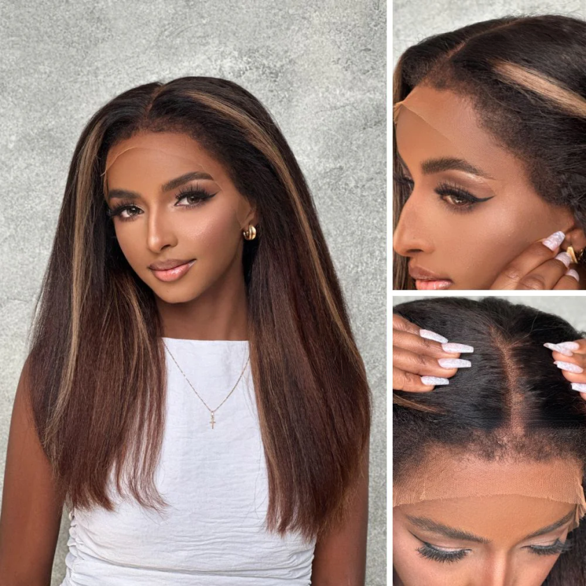 13x4 Lace Blonde Highlight Kinky Straight With 4C Kinky Edges Wig - Image 5