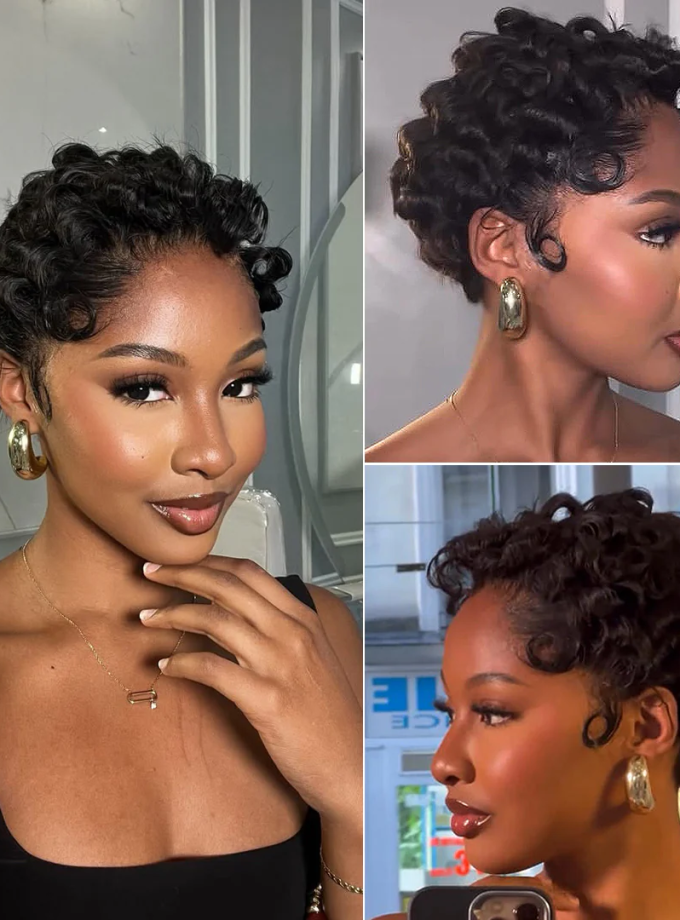 13x4 Frontal Lace Curly Texture Short Pixie Cut Human Hair Wig
