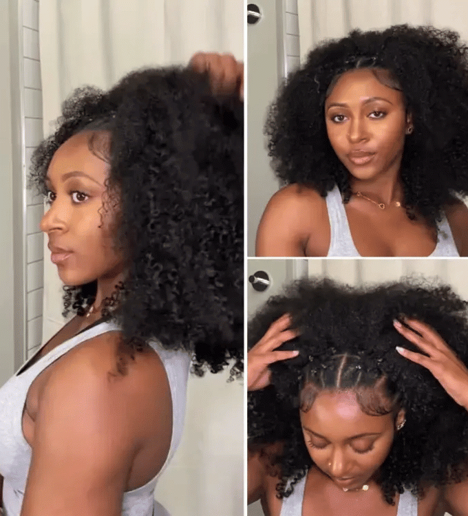 3 IN 1 HALF WIG Afro Curly Half Wig Seamless Flip Over Wig