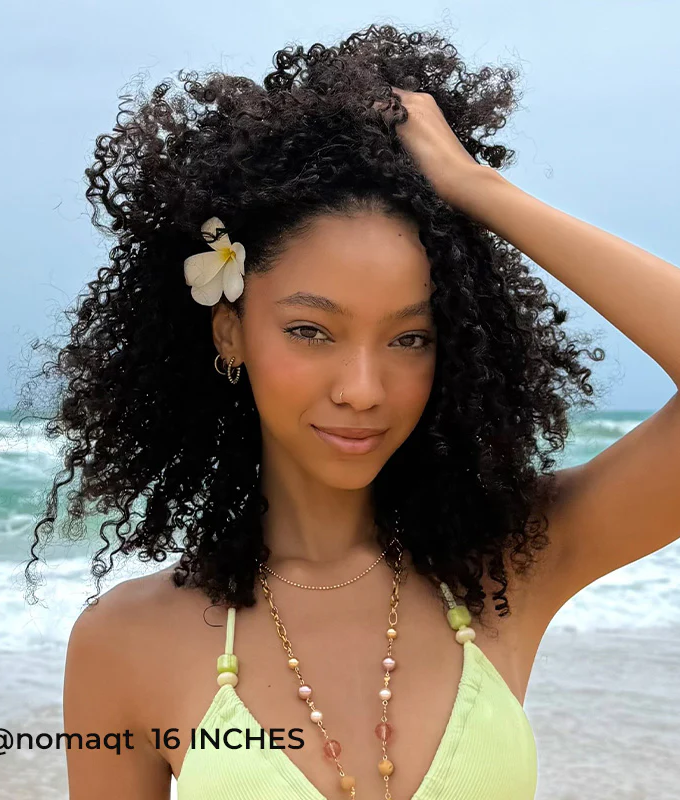 3 IN 1 HALF WIG Layer Cut Kinky Curly Half Wig Draw-strings Flip Over Wig