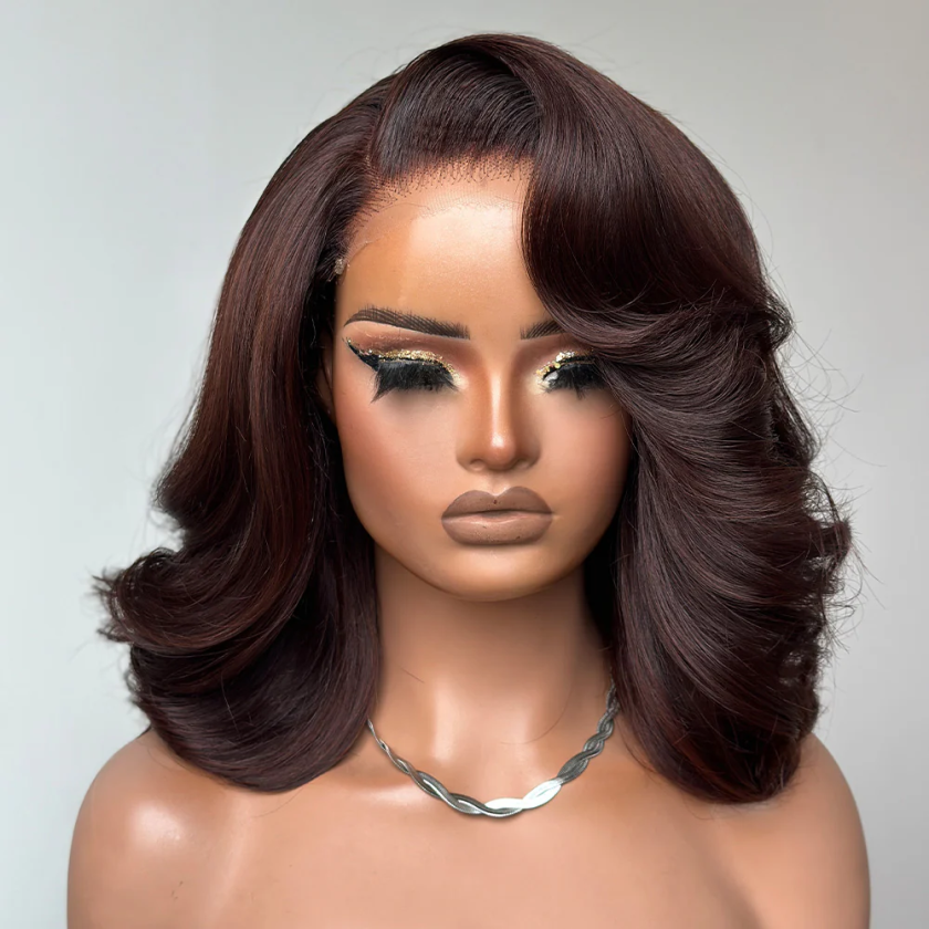 4x4 Lace Dark Brown Layered Cut Body Wave Bob Wig 100% Human Hair - Image 2