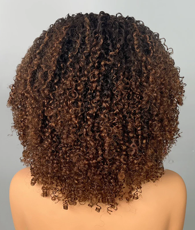3 IN 1 HALF WIG Ombre Brown Layered Curly Pre-Styled Kinky Coily Half Wig Flip Over Draw-strings Wig