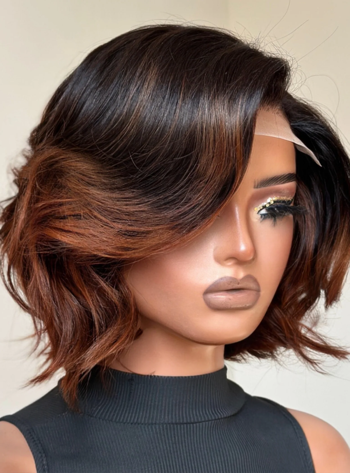 4x4 Lace Elegant Ombre Brown Color Loose Wave Glueless Wig