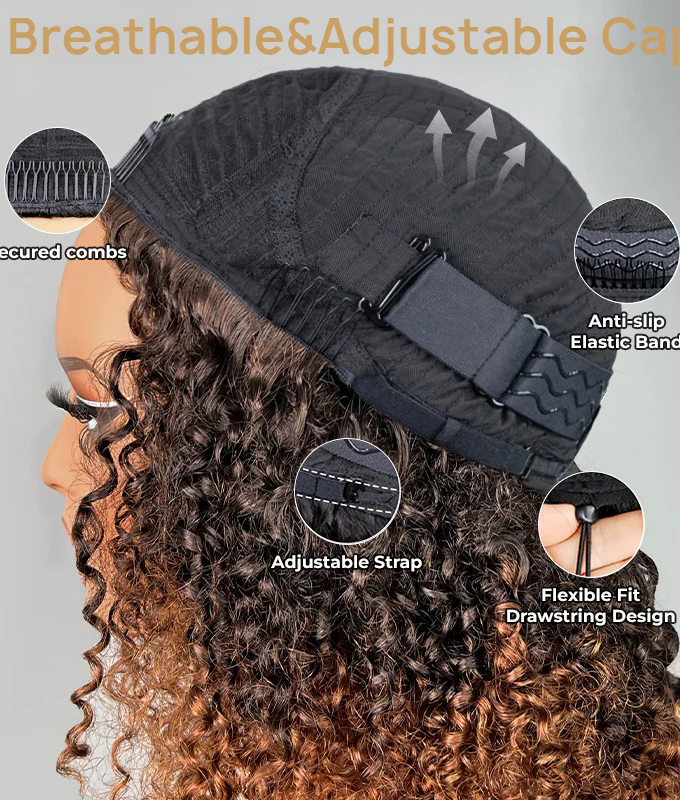 3 IN 1 HALF WIG Amber Flow Curly Side Part Pre-Styled Half Wig Flip Over Draw-strings Wig