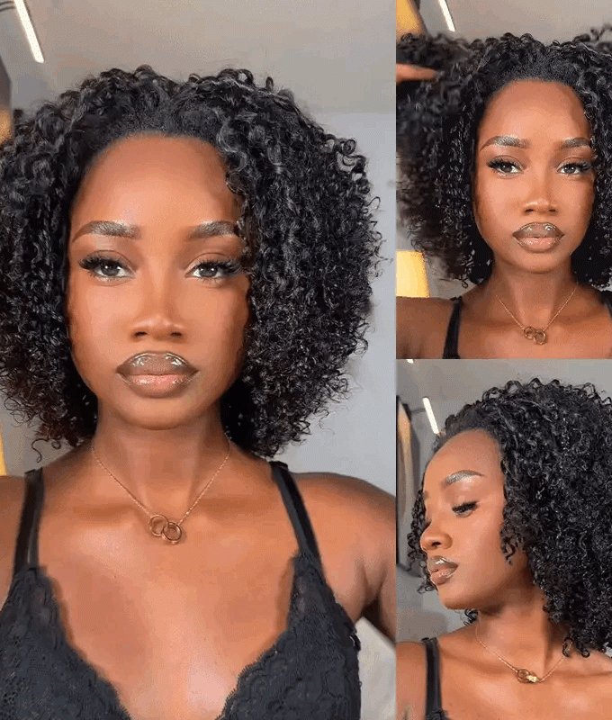 3 IN 1 HALF WIG Layer Cut Kinky Curly Half Wig Draw-strings Flip Over Wig