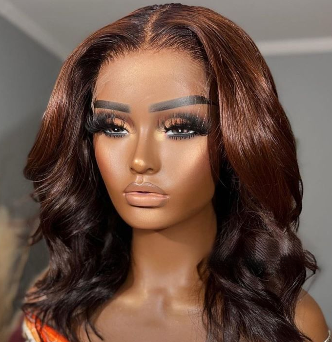 4x4 Lace Auburn Brown Loose Wavy Glueless Wig 100% Human Hair