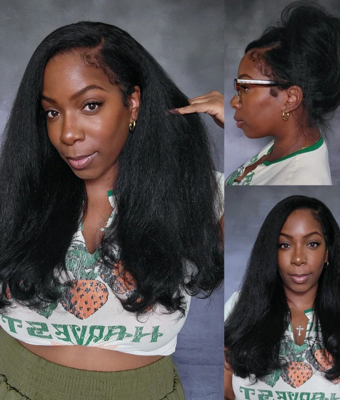 360 Lace Kinky Straight Flexi-Fit Invisi Drawstring Cap Bleached Knot Long Curly Wig