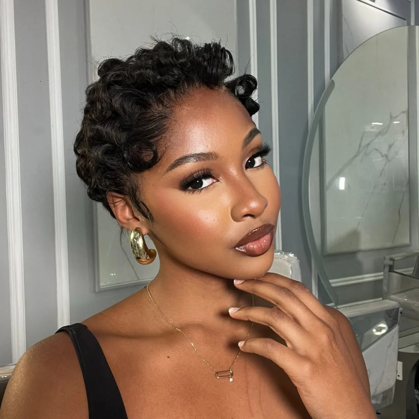 13x4 Frontal Lace Curly Texture Short Pixie Cut Human Hair Wig - Image 2