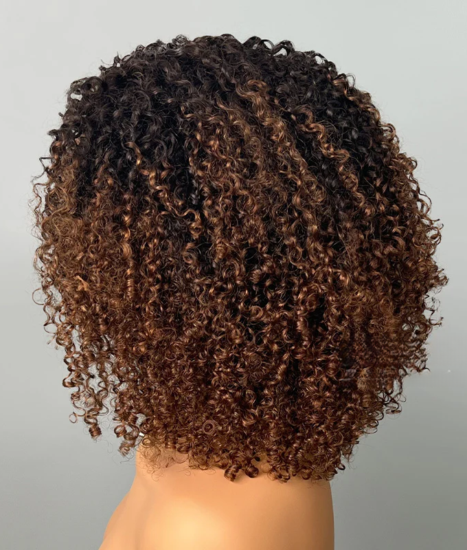 3 IN 1 HALF WIG Ombre Brown Layered Curly Pre-Styled Kinky Coily Half Wig Flip Over Draw-strings Wig