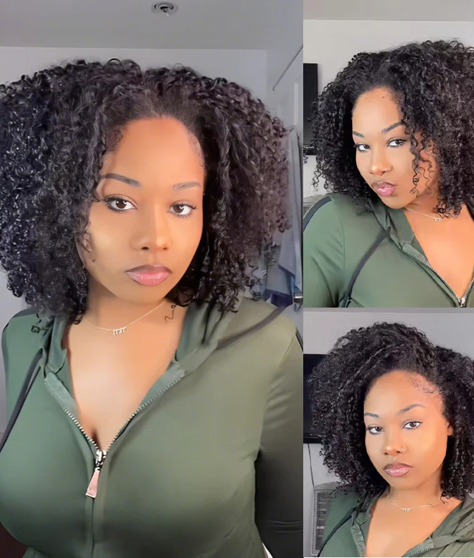 3 IN 1 HALF WIG Layer Cut Kinky Curly Half Wig Draw-strings Flip Over Wig