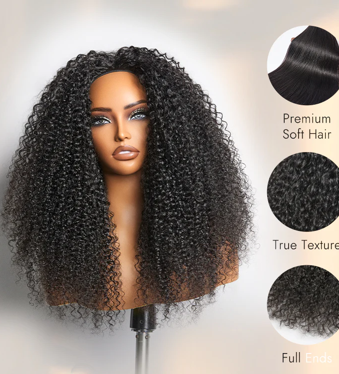 3 IN 1 HALF WIG Afro Curly Half Wig Seamless Flip Over Wig