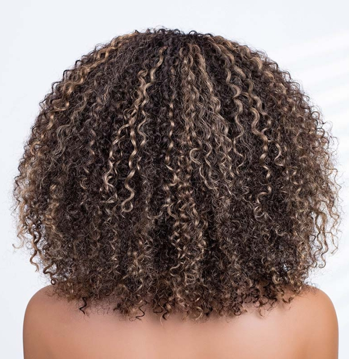 3 IN 1 HALF WIG Highlight Brown Kinky Curly Half Wig Draw-strings Flip Over Wig