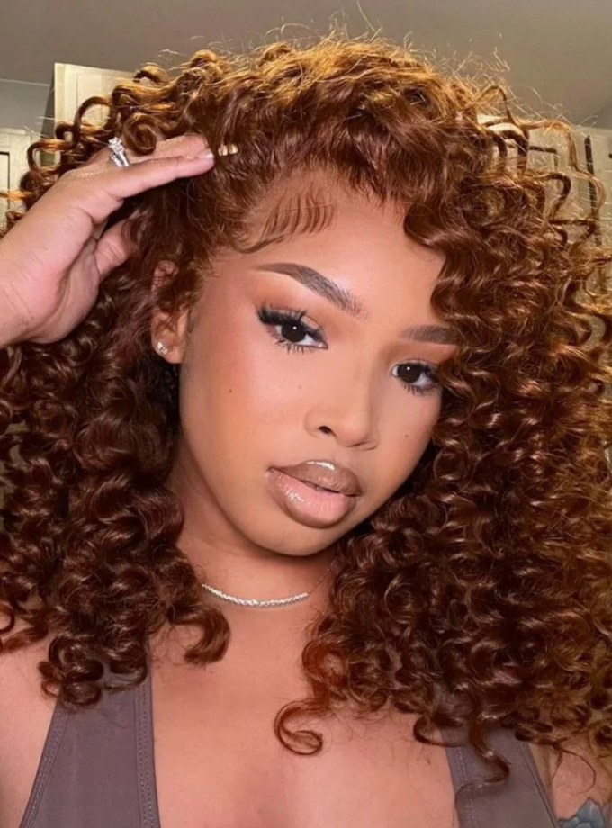 13x4 Lace Put On ?? Go Chocolate Reddish Brown Glueless Bouncy Curly Wig