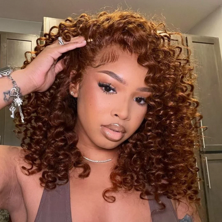 13x4 Lace Put On ?? Go Chocolate Reddish Brown Glueless Bouncy Curly Wig