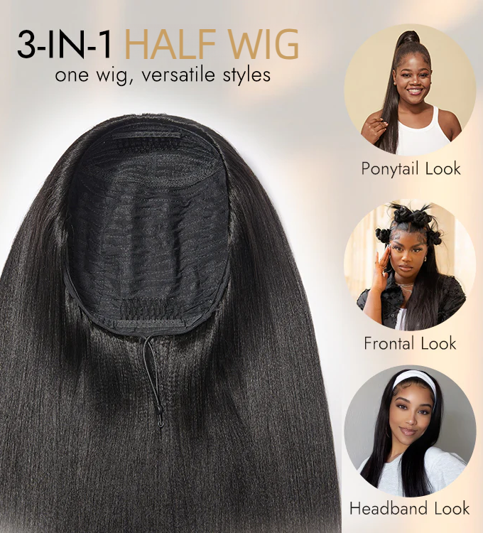 3 IN 1 HALF WIG Afro Curly Half Wig Seamless Flip Over Wig