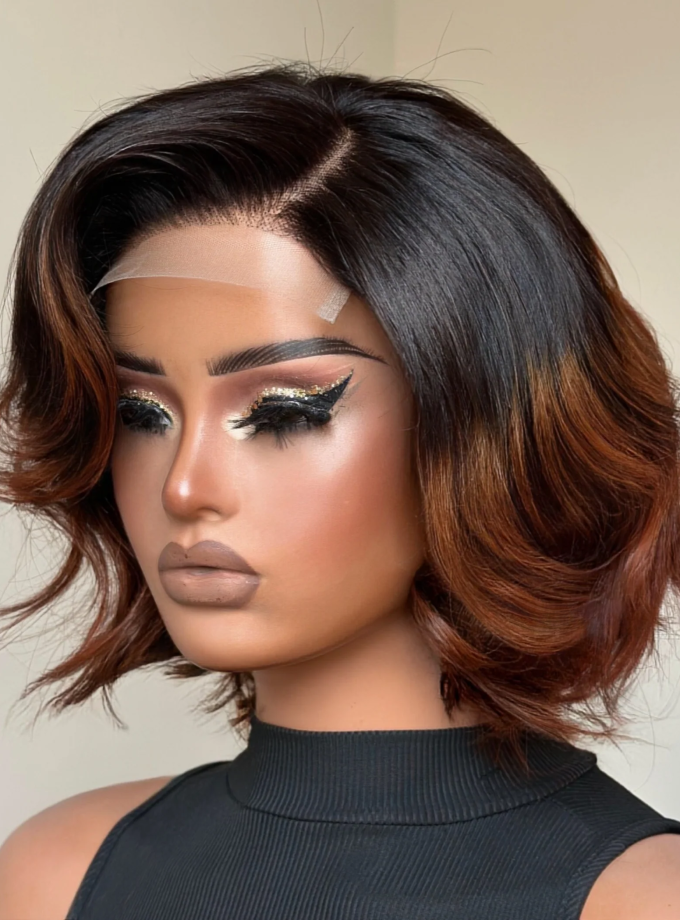 4x4 Lace Elegant Ombre Brown Color Loose Wave Glueless Wig