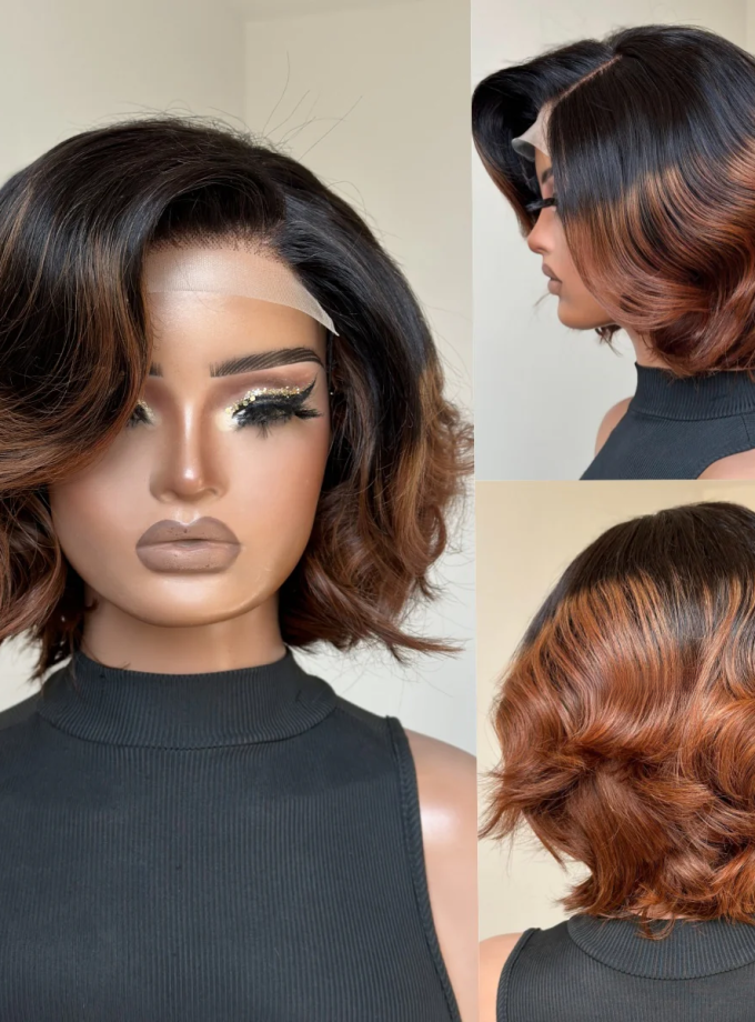 4x4 Lace Elegant Ombre Brown Color Loose Wave Glueless Wig