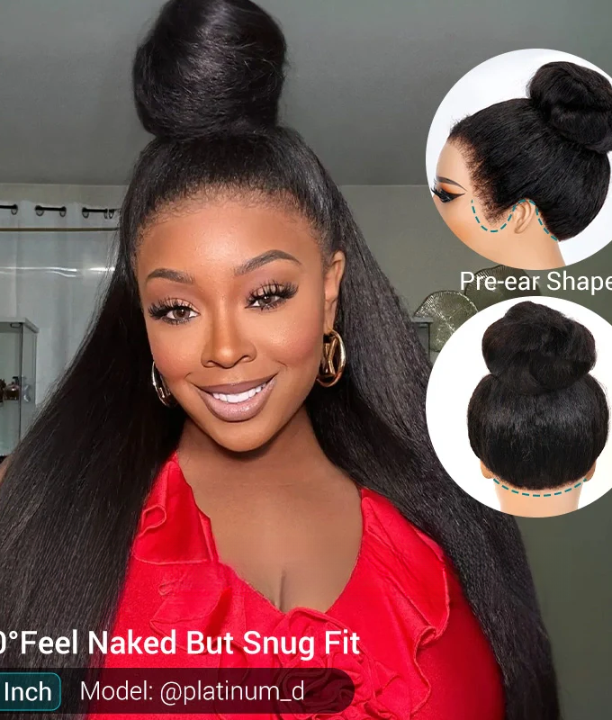 360 Lace Kinky Straight Flexi-Fit Invisi Drawstring Cap Bleached Knot Long Curly Wig